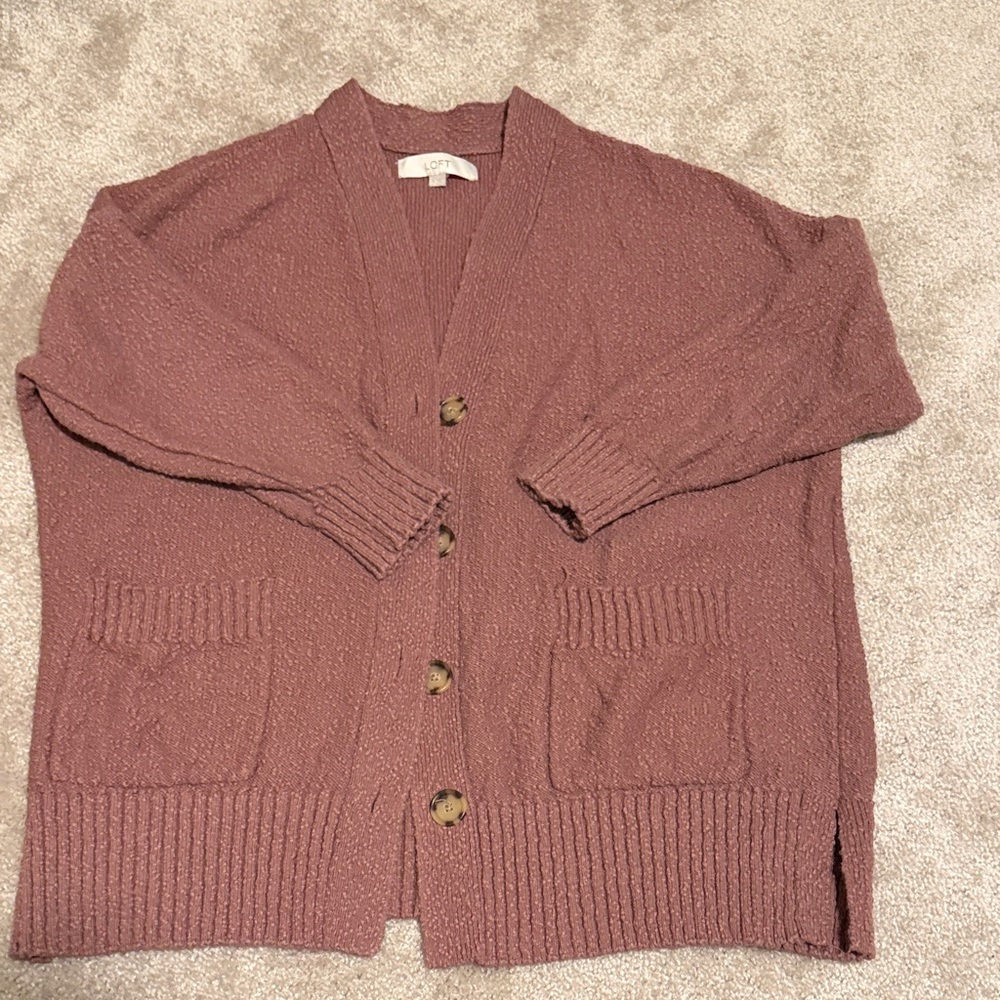 LOFT Rose-Mauve Knit Cardigan